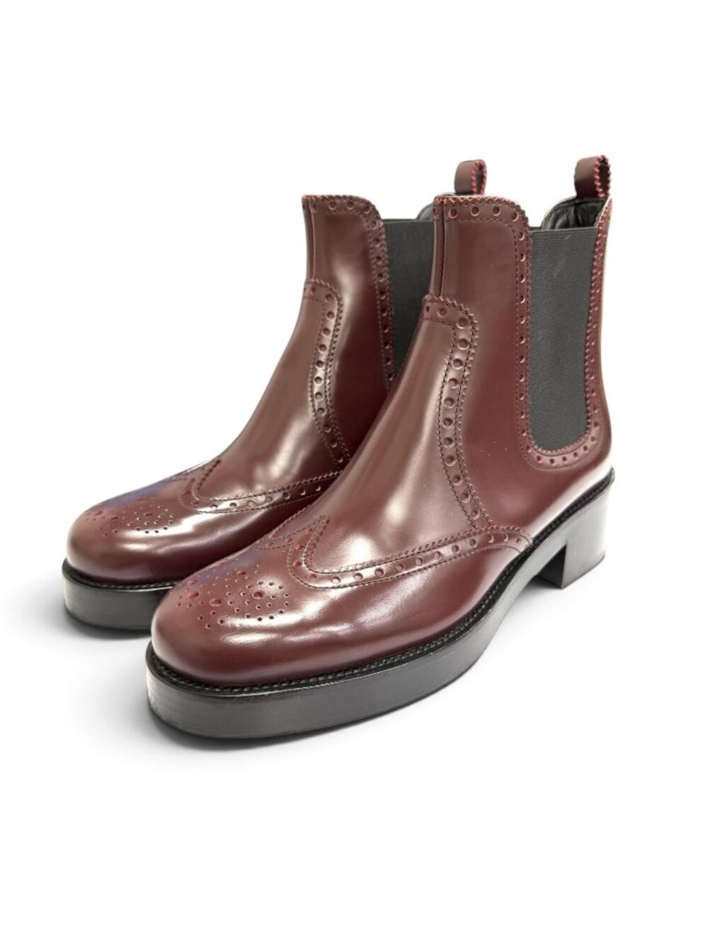 Hermes Leather Wingtip Side Gore Chelsea Boots Ankle Bordeaux